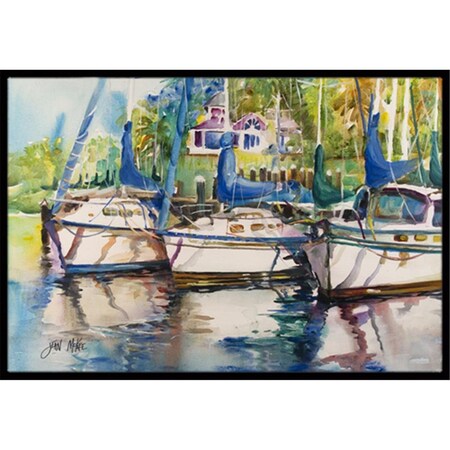 Carolines Treasures Safe Harbour Sailboats Indoor and Outdoor Mat- 18 x 27 in. JMK1071MAT